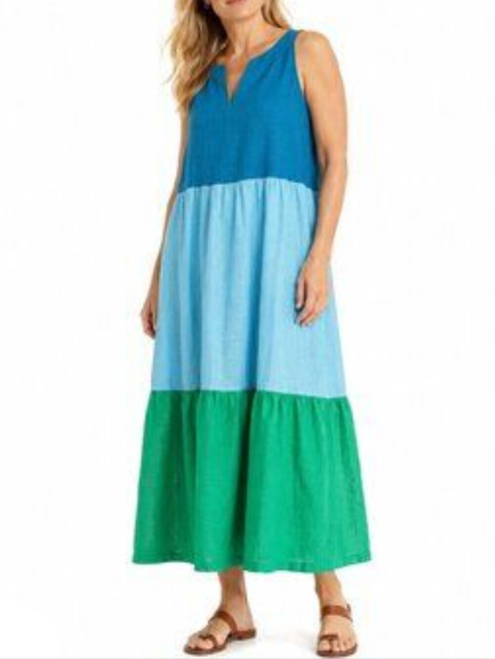 J. Jill Teal, Light Blue & Green Tiered Sleeveless Maxi Dress